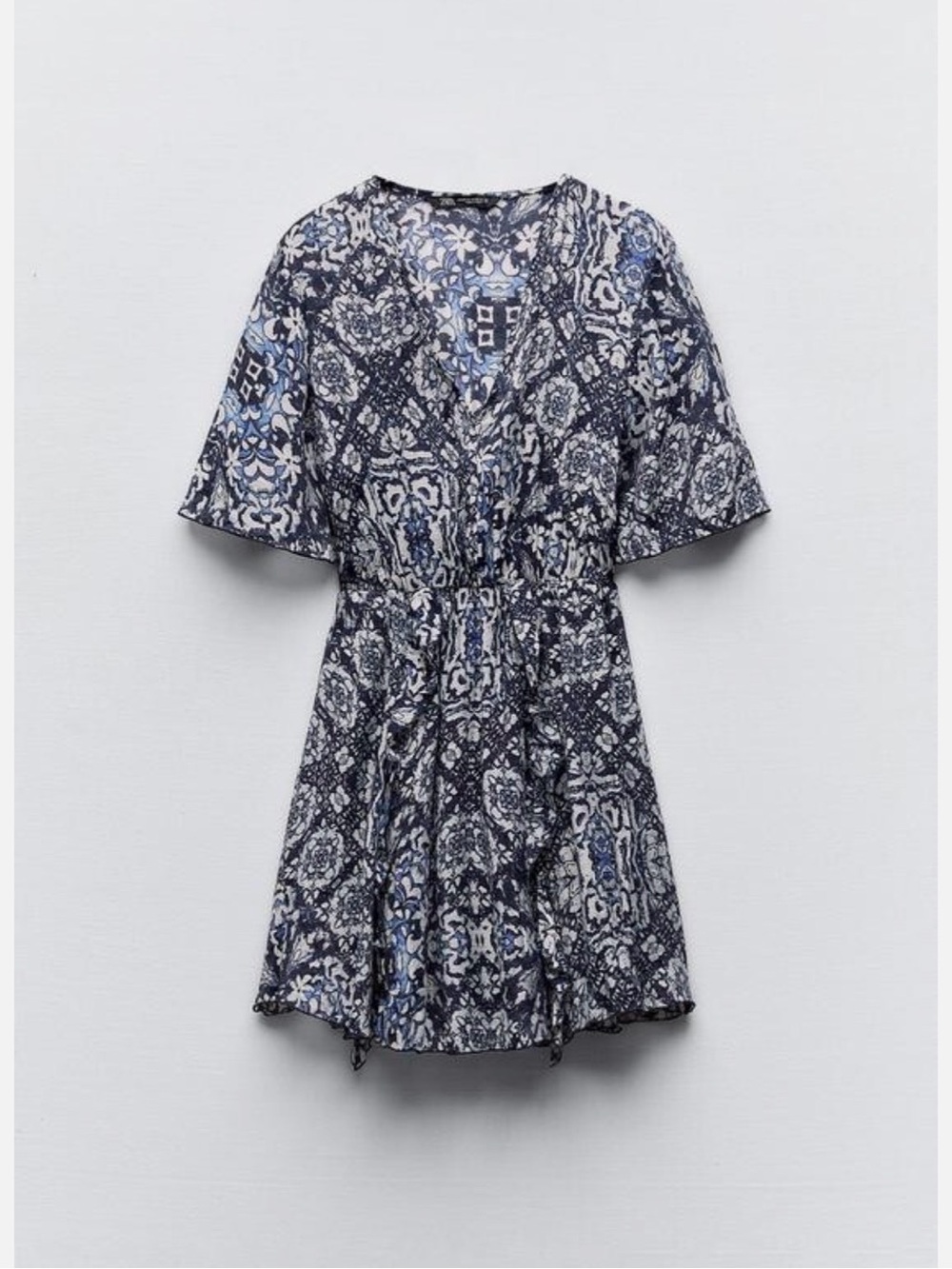 Zara Blue and White Floral Print Casual Dress